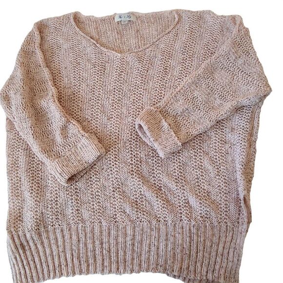 She & Sky Light Pink Loose Knit Pull-On Sweater Size M - Picture 1 of 7